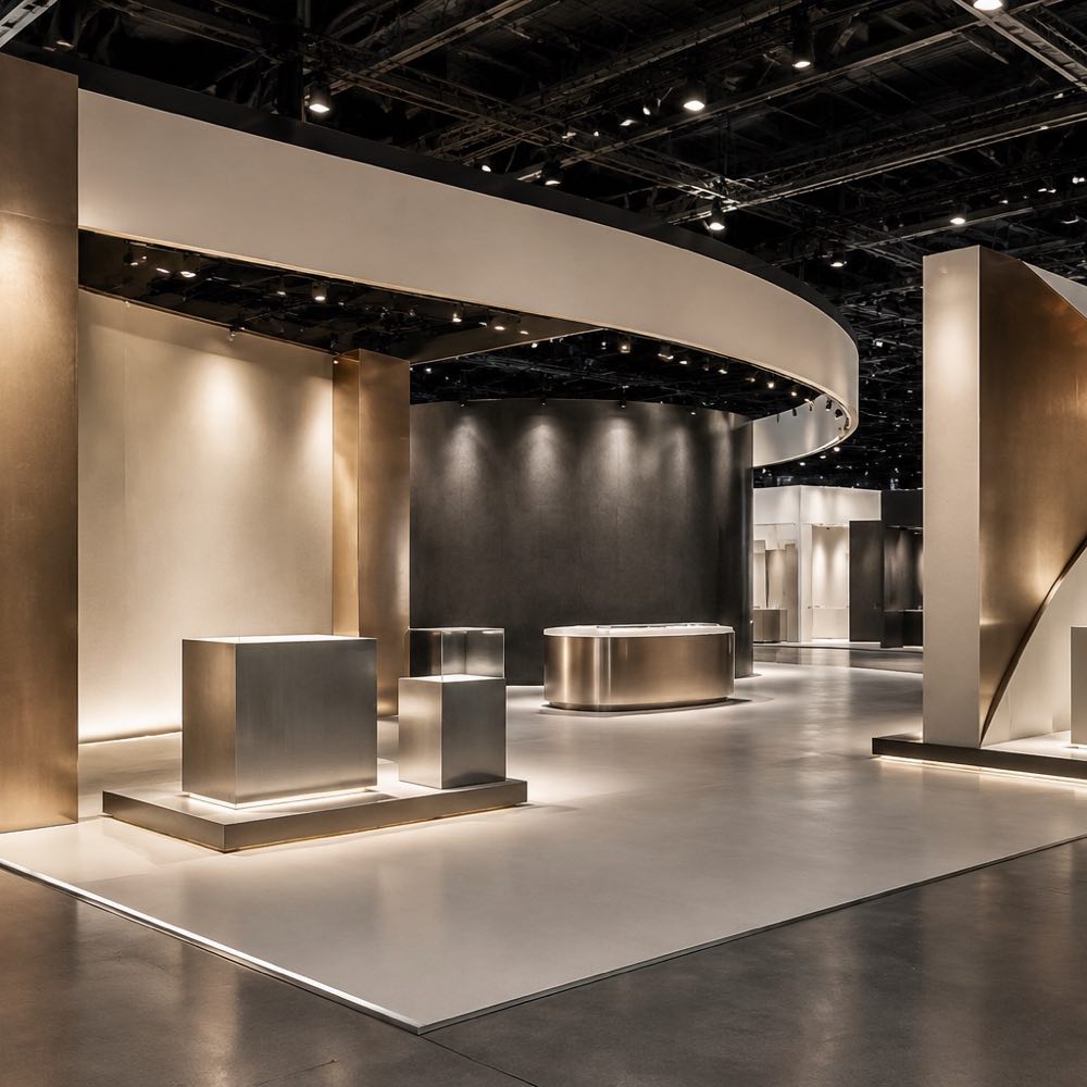 展览展示空间、展墙与陈列台场景示意
